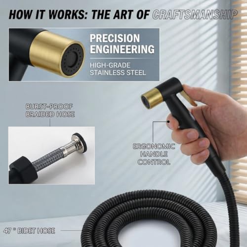 Matte black and gold handheld bidet sprayer — photo 4