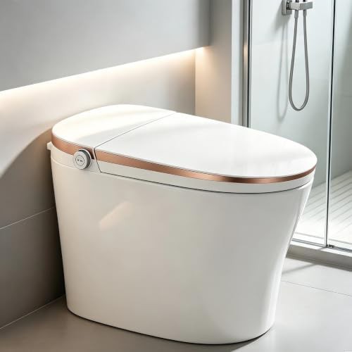 Smart toilet with rose gold digital display