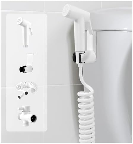 White handheld bidet sprayer with spring hose
